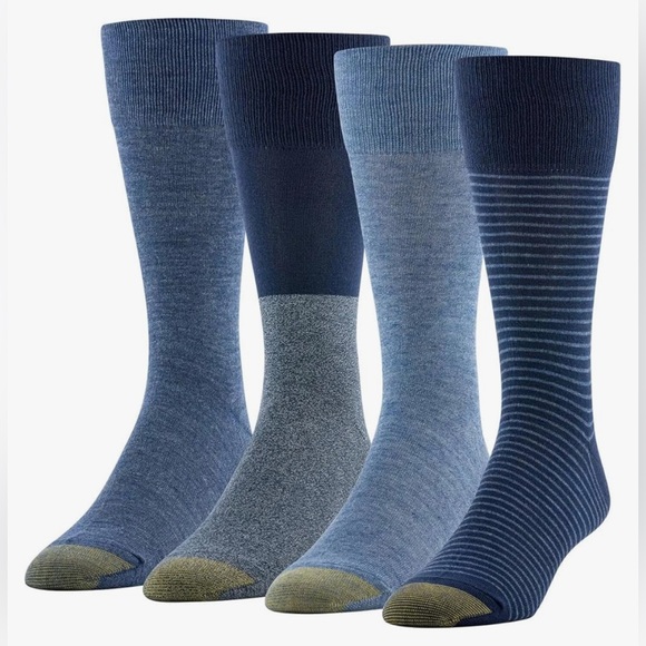 Gold Toe Men's Dress Socks, 4-pair, Flat Knit Crew, Blue, Size 6-12.5 - Picture 2 of 5